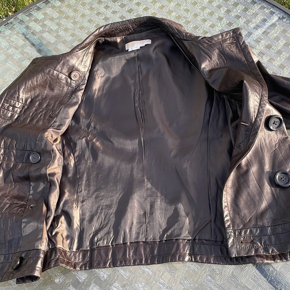 Michael Kors brown leather double breasted jacket size 8 - Picture 11 of 16